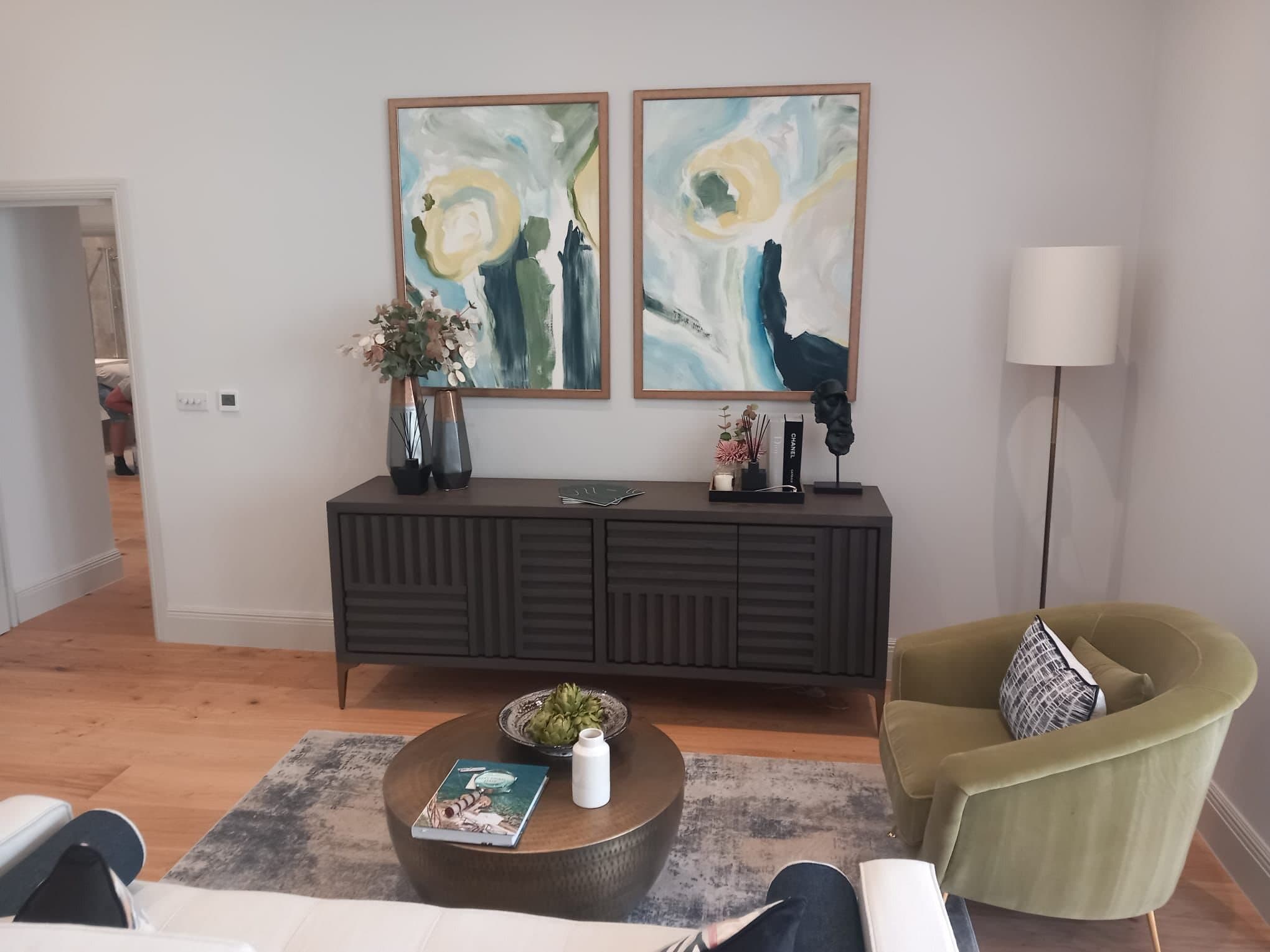Finished living room with oak floor