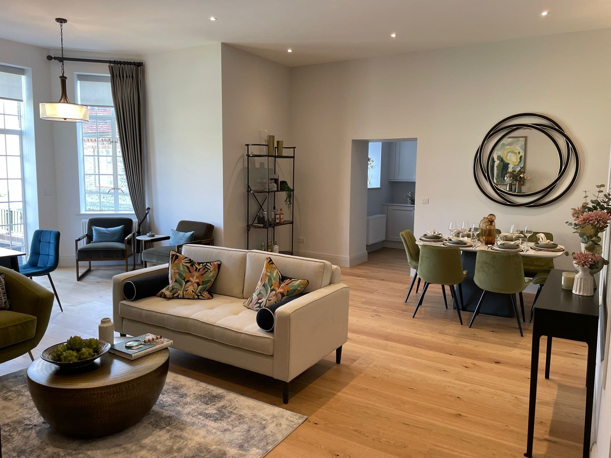 Staged open-plan living and dining room